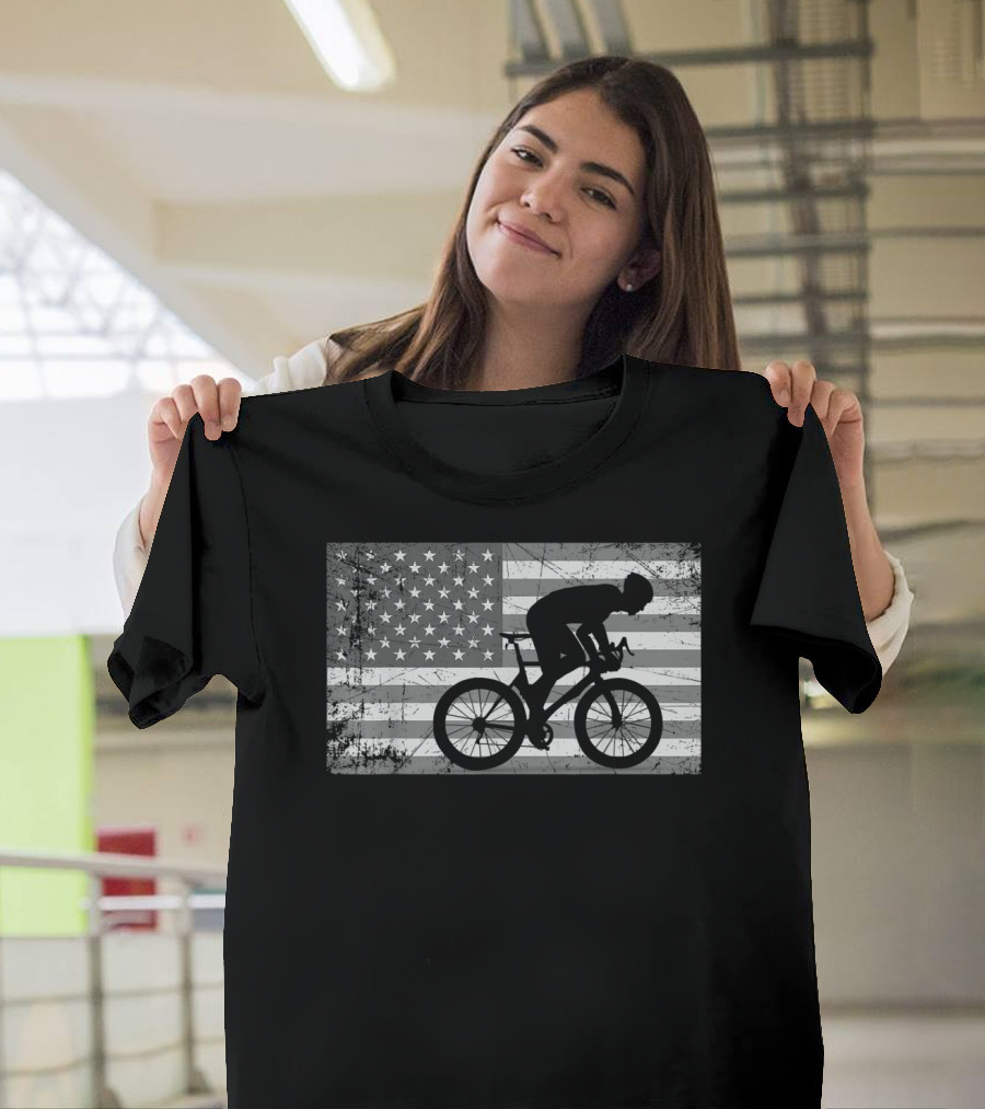 American Flag USA Cyclist Bike Cycling T-Shirt