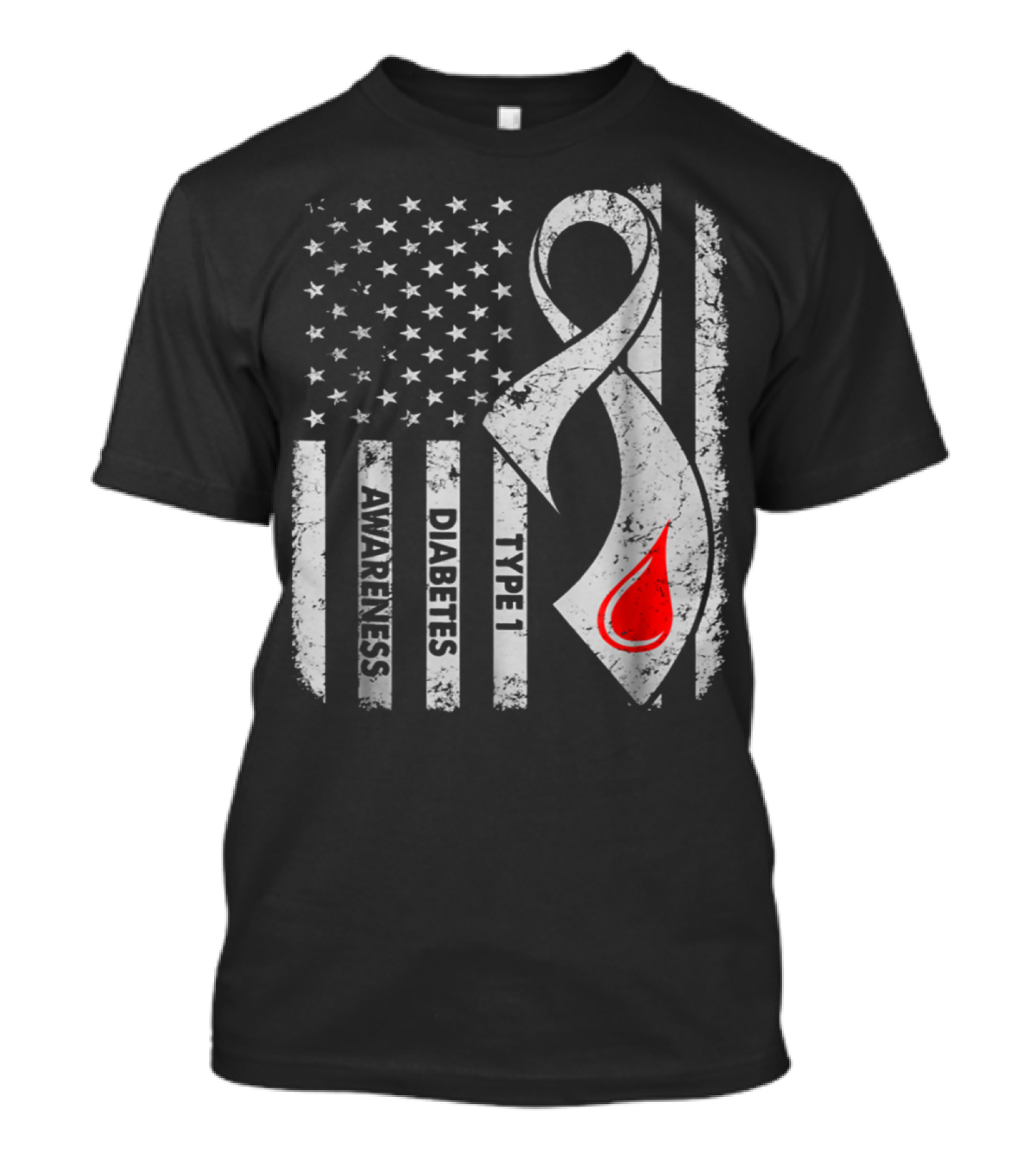 American Flag Type 1 Diabetes Awareness Ribbon With Blood Drop T-Shirt