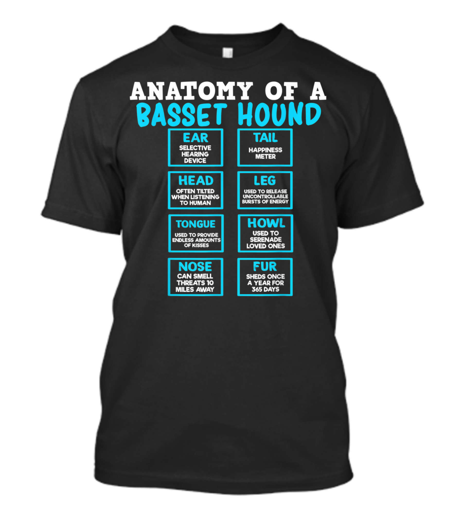 Anatomy Of A Basset Hound Ear Tail Head Leg Tongue Howl Nose Fur T-Shirt