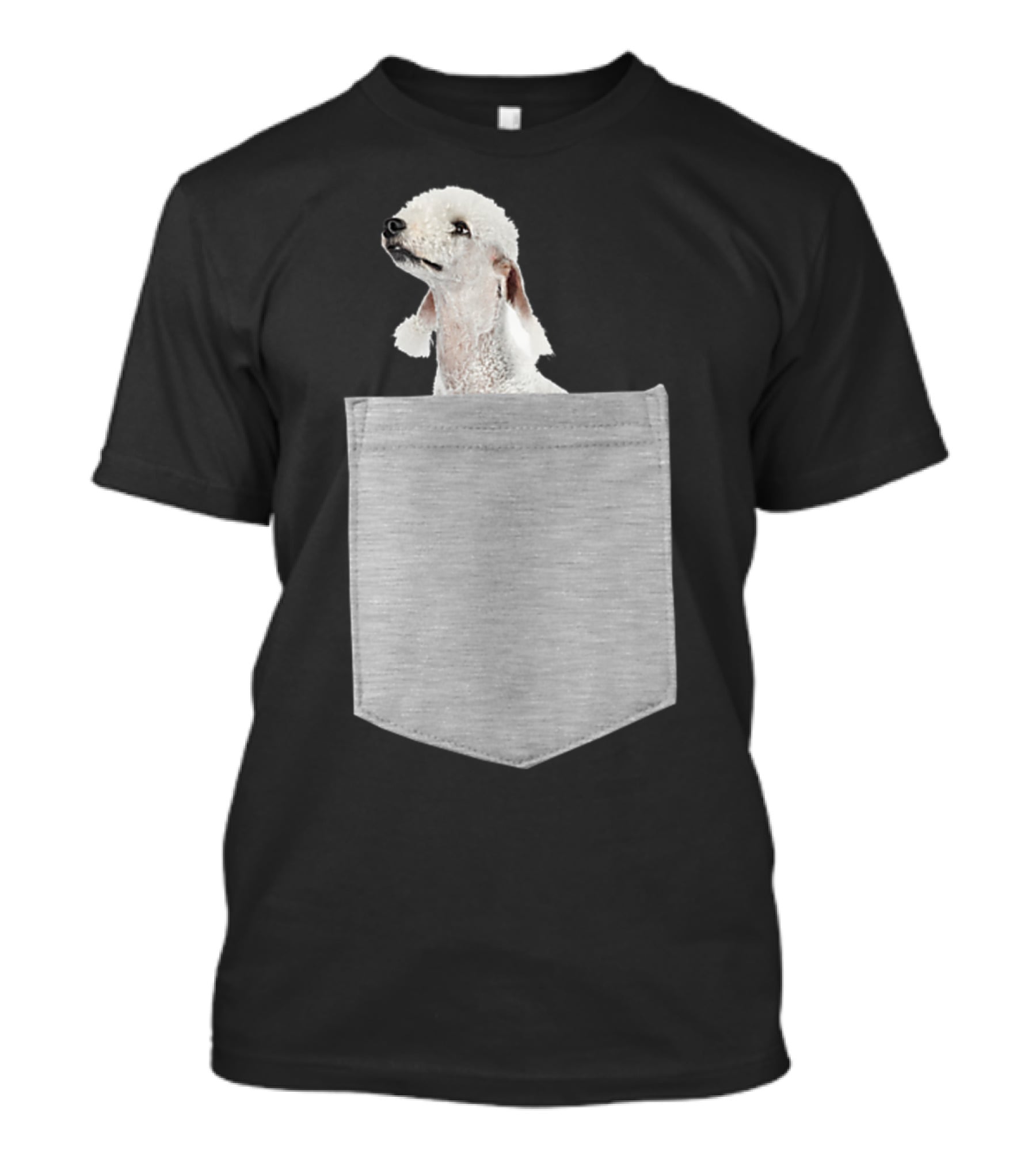 Bedlington Terrier Peeking From Gray Pocket T-Shirt