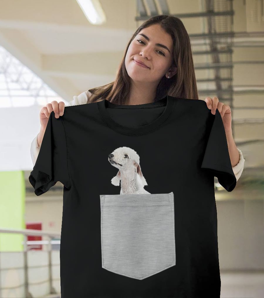 Bedlington Terrier Peeking From Gray Pocket T-Shirt