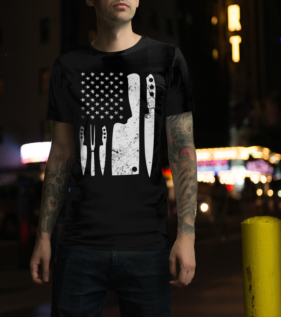 Chef Knife US Flag T-Shirt