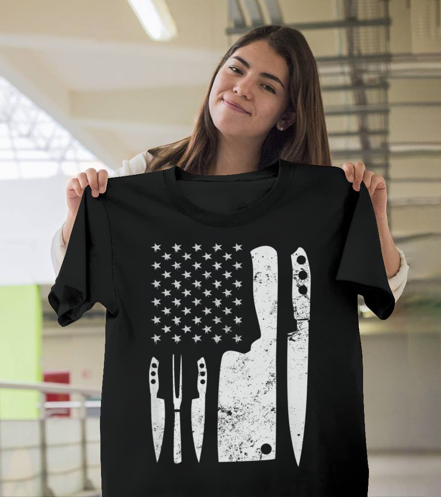 Chef Knife US Flag T-Shirt