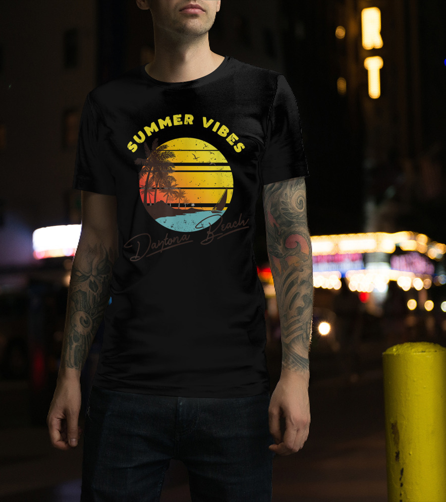 Summer Vibes Daytona Beach Tropical Sunset Palm Trees T-Shirt