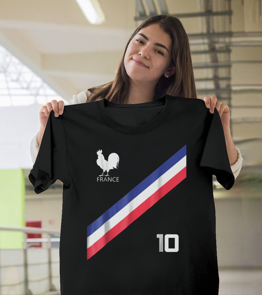 France Jersey Soccer French Football Rooster Stripe Number 10 T-Shirt