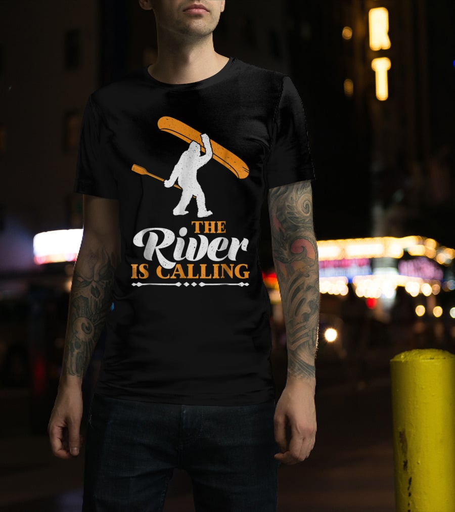 Funny Bigfoot Canoe The River Is Calling T-Shirt