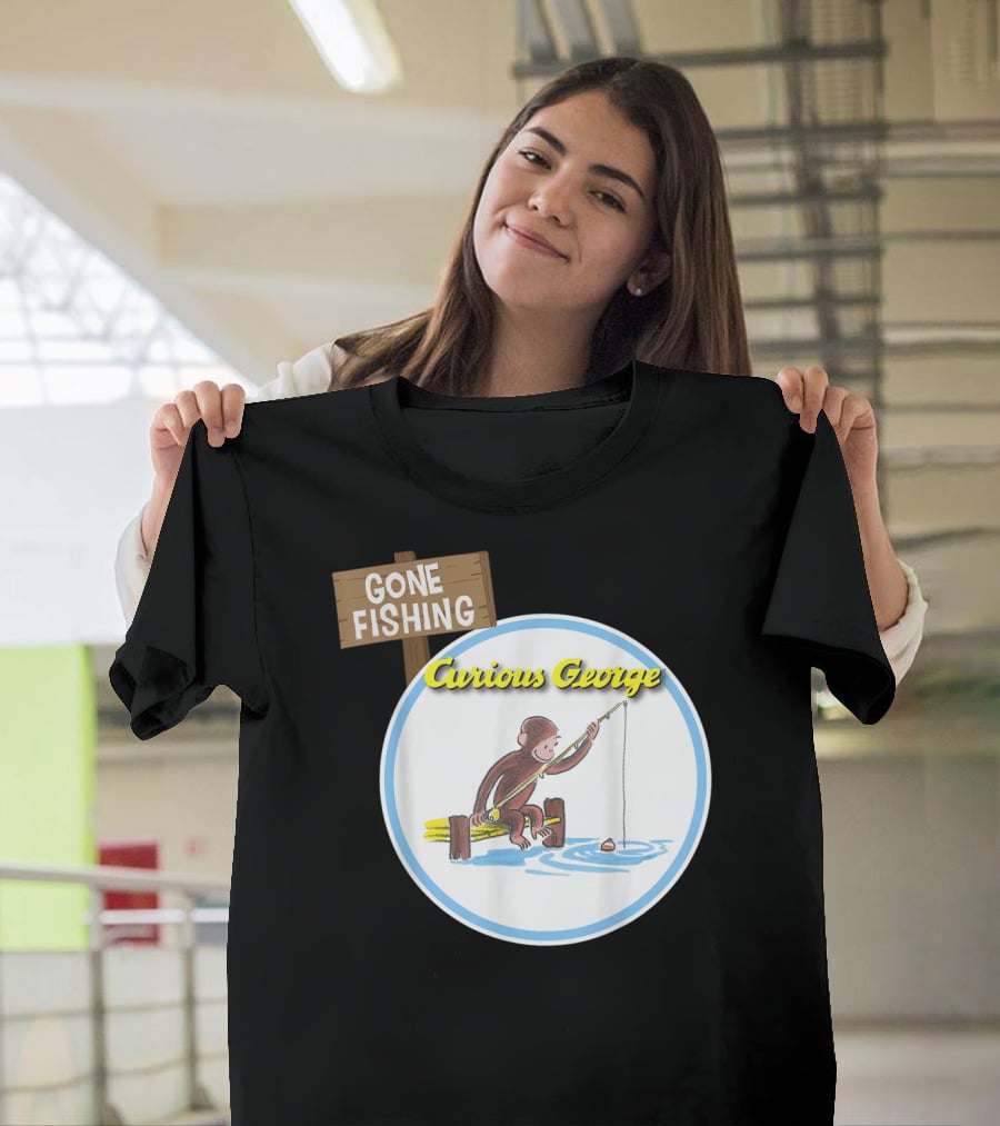 Curious George Gone Fishing Sign And Circle Scene T-Shirt