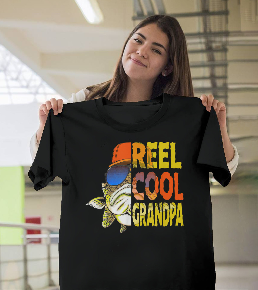 Reel Cool Grandpa Fishing Grandpa Fish Wearing Sunglasses And Hat T-Shirt