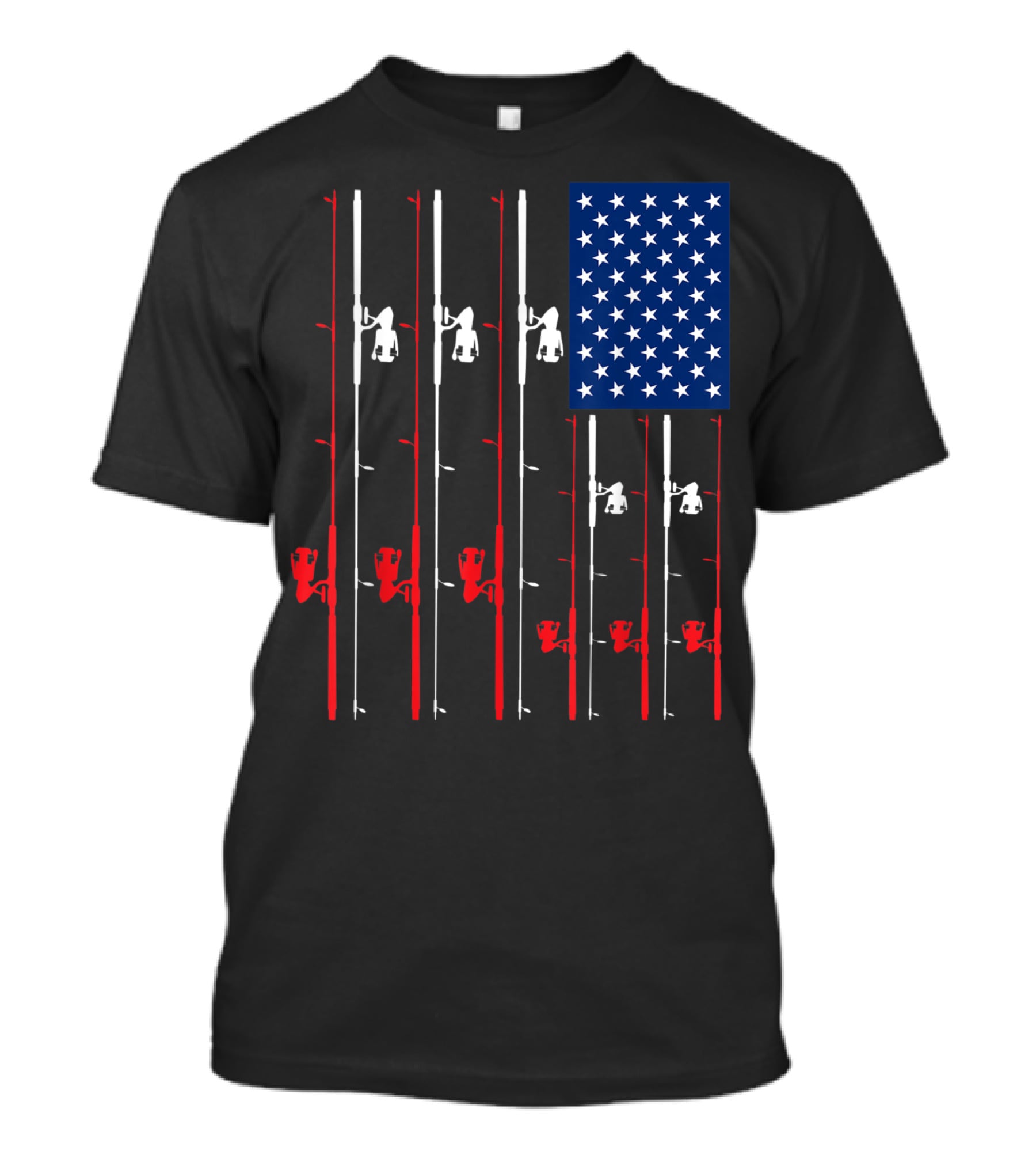 Fishing Rod US Flag Cute Fish Hunting American Patriotic Iconic T-Shirt