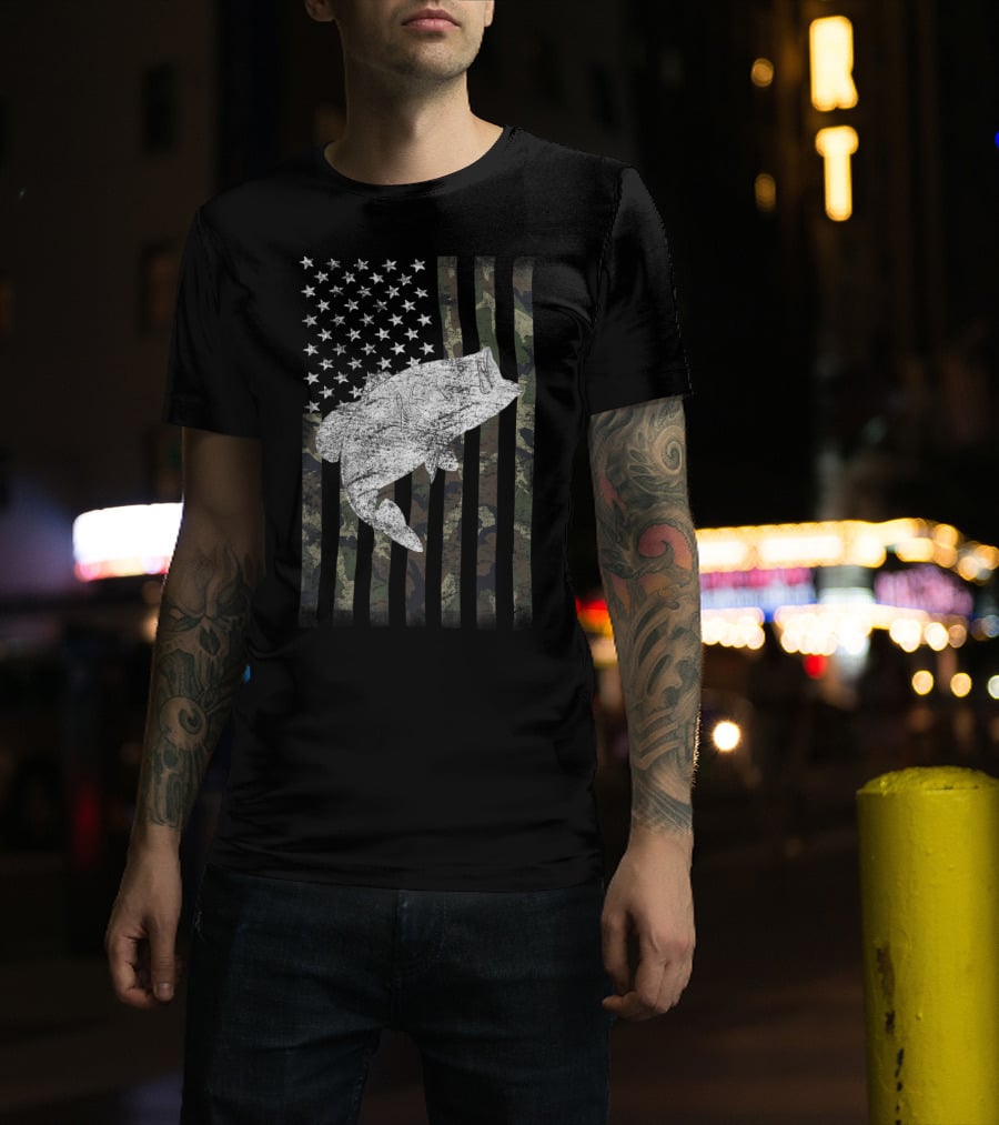 Camouflage American Flag Bass T-Shirt