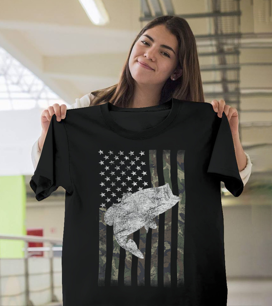 Camouflage American Flag Bass T-Shirt