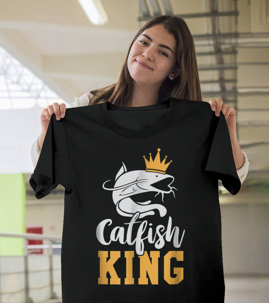 Catfish King Crowned Fishing Humor Trophy T-Shirt