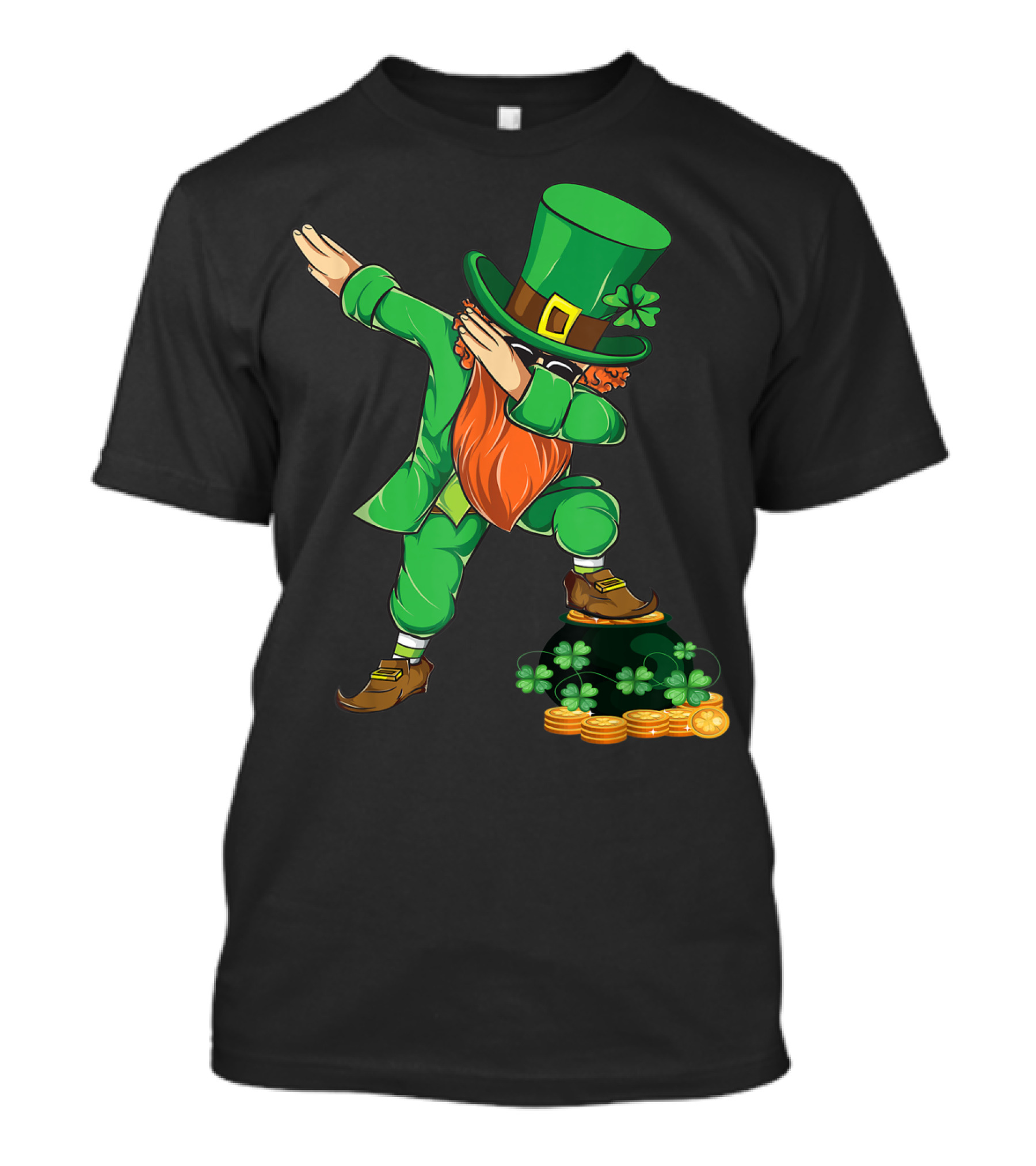 St Patricks Day Dabbing Leprechaun With Shamrocks And Gold Coins T-Shirt