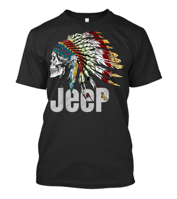 Jeep Skull Wearing Native American Headdress T-Shirt