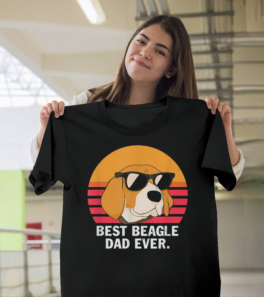 Best Beagle Dad Ever Vintage Style Beagle With Sunglasses T-Shirt