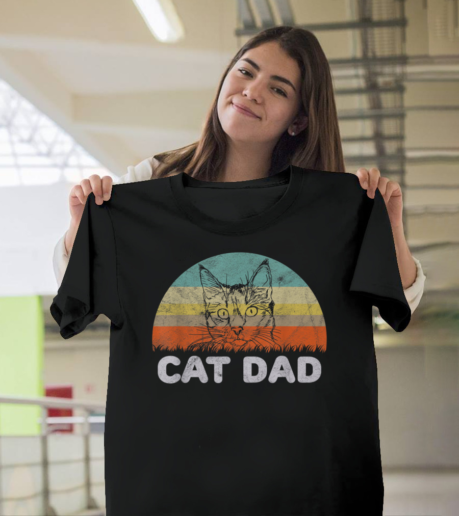 Retro Cat Dad For Cat Love Vintage Style Mens T-Shirt