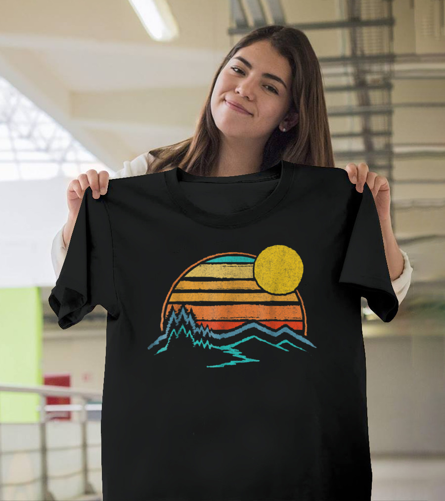 Sunset Mountains Color Fade With Trees And Sun T-Shirt