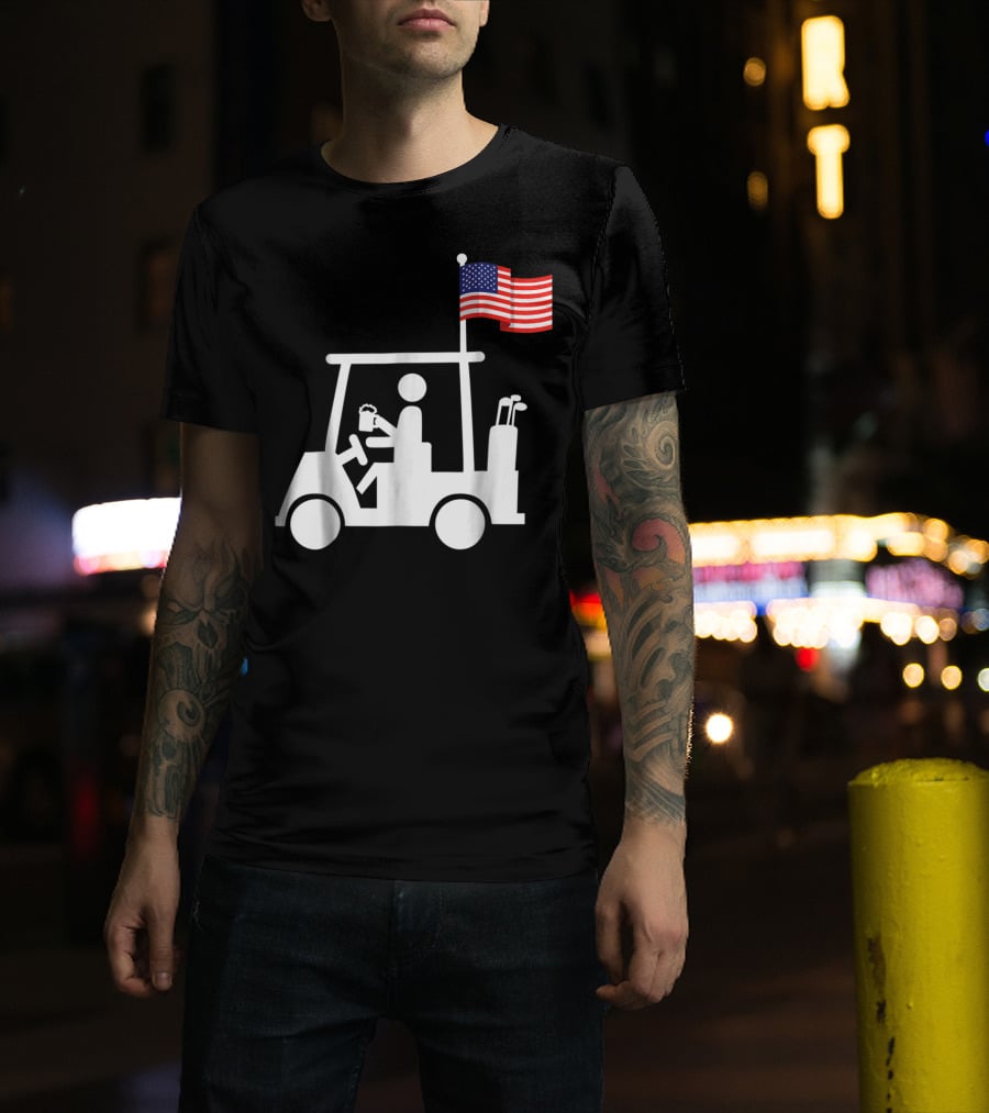 Patriotic USA Golf Cart Strong Beer And Flag T-Shirt