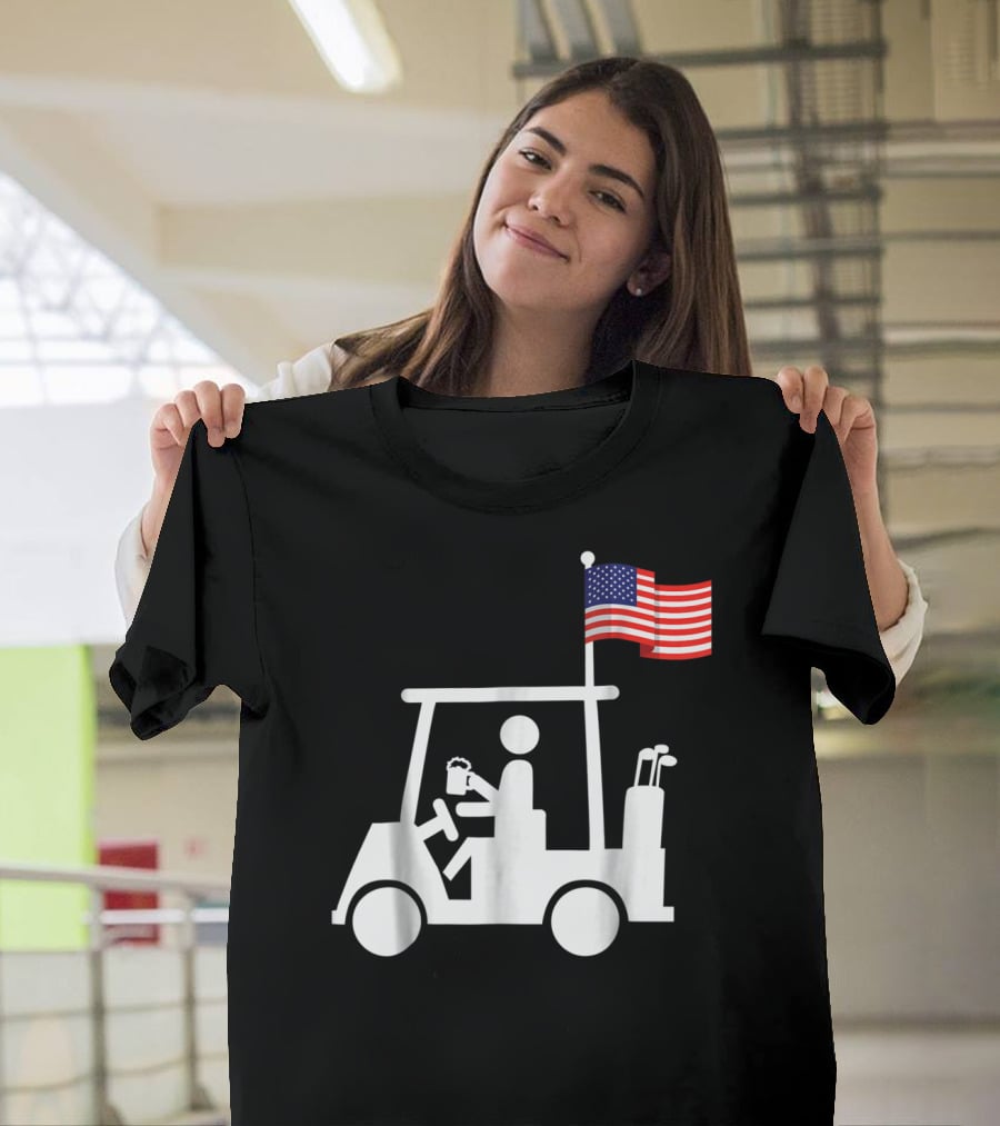 Patriotic USA Golf Cart Strong Beer And Flag T-Shirt