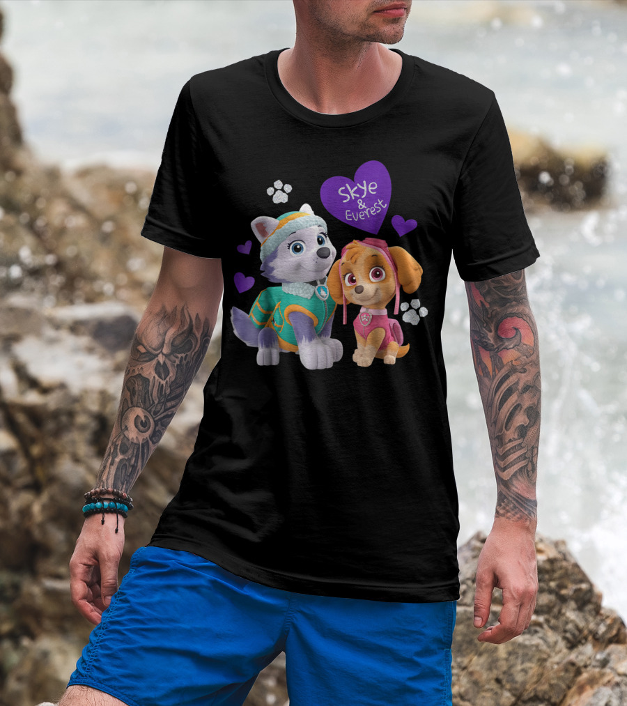 Paw Patrol Skye And Everest Hearts Paws T-Shirt