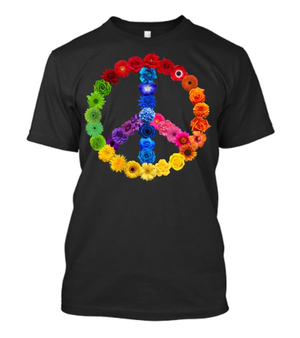 Rainbow Peace Sign Floral Love 70s 60s Retro Vibe T-Shirt