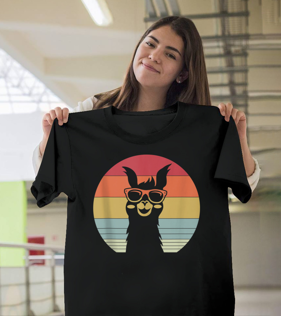 Retro Vintage Best Llama Dad Ever Father's Day Sunset Stripes T-Shirt