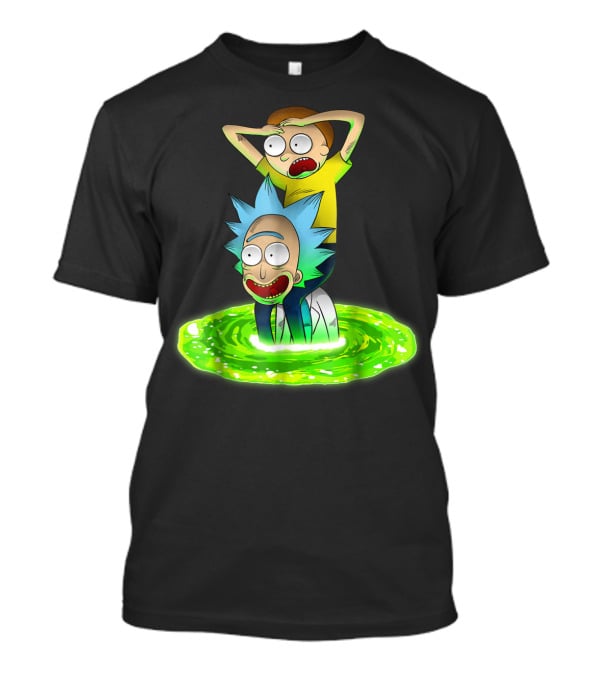 Rick And Morty Emerging From Green Portal Adventure T-Shirt