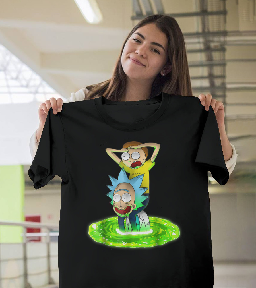 Rick And Morty Emerging From Green Portal Adventure T-Shirt