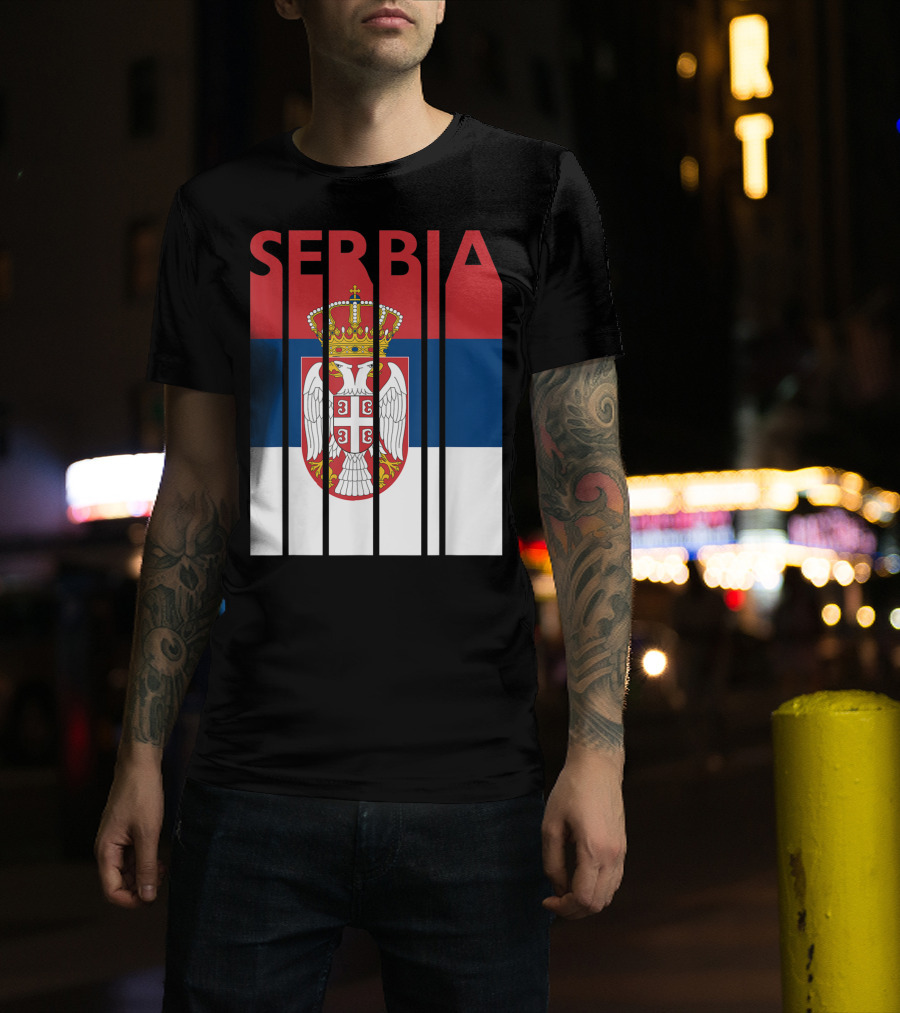 Serbia Vintage Flag Serbian Coat Of Arms T-Shirt