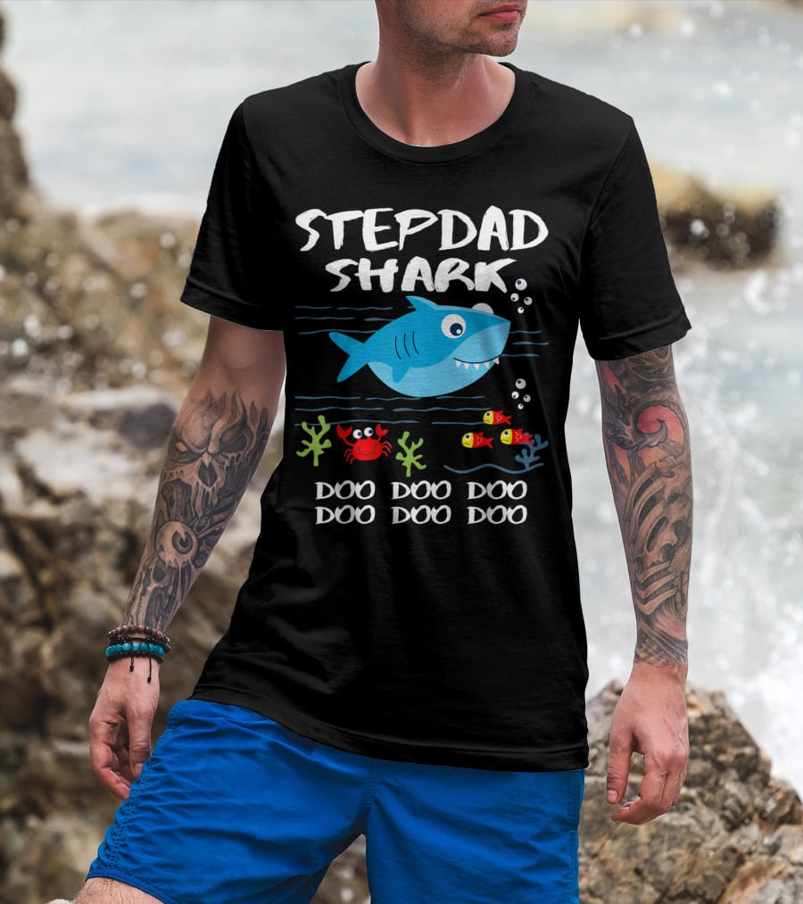 Stepdad Shark Doo Doo Doo Baby Shark Inspired T-Shirt