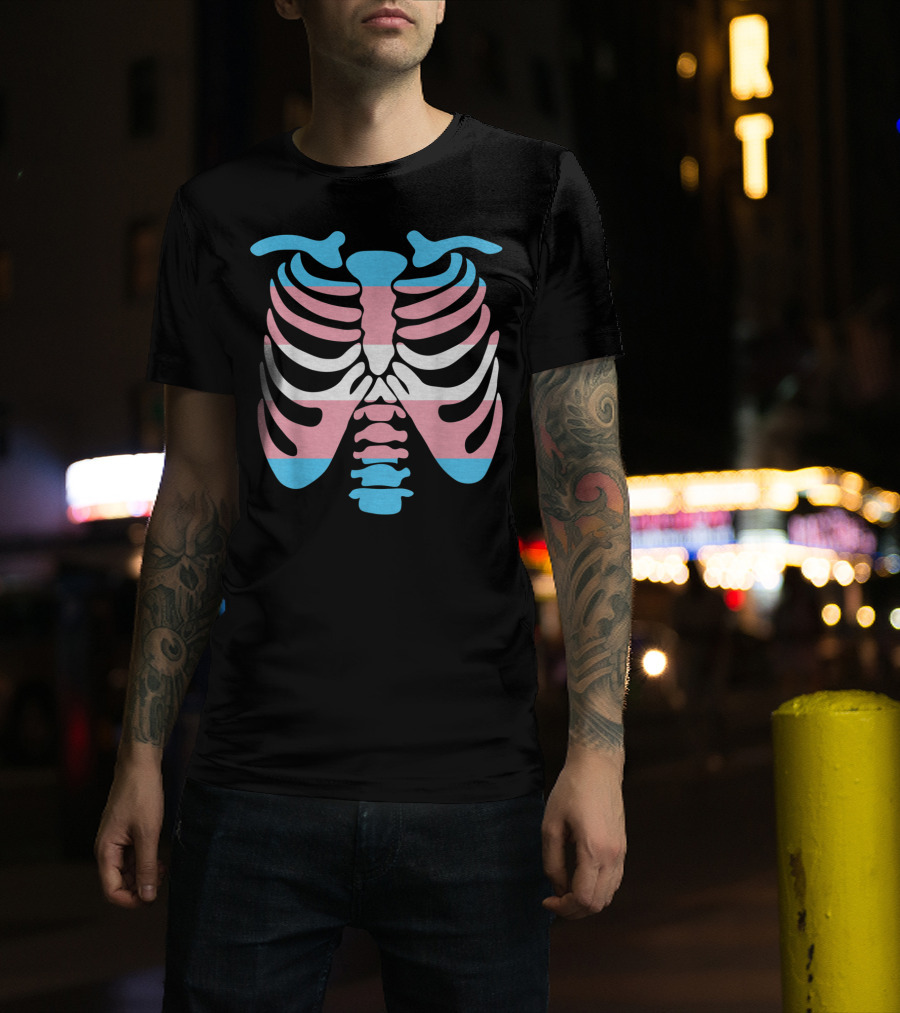Transgender Flag Rib Cage Skeleton T-Shirt