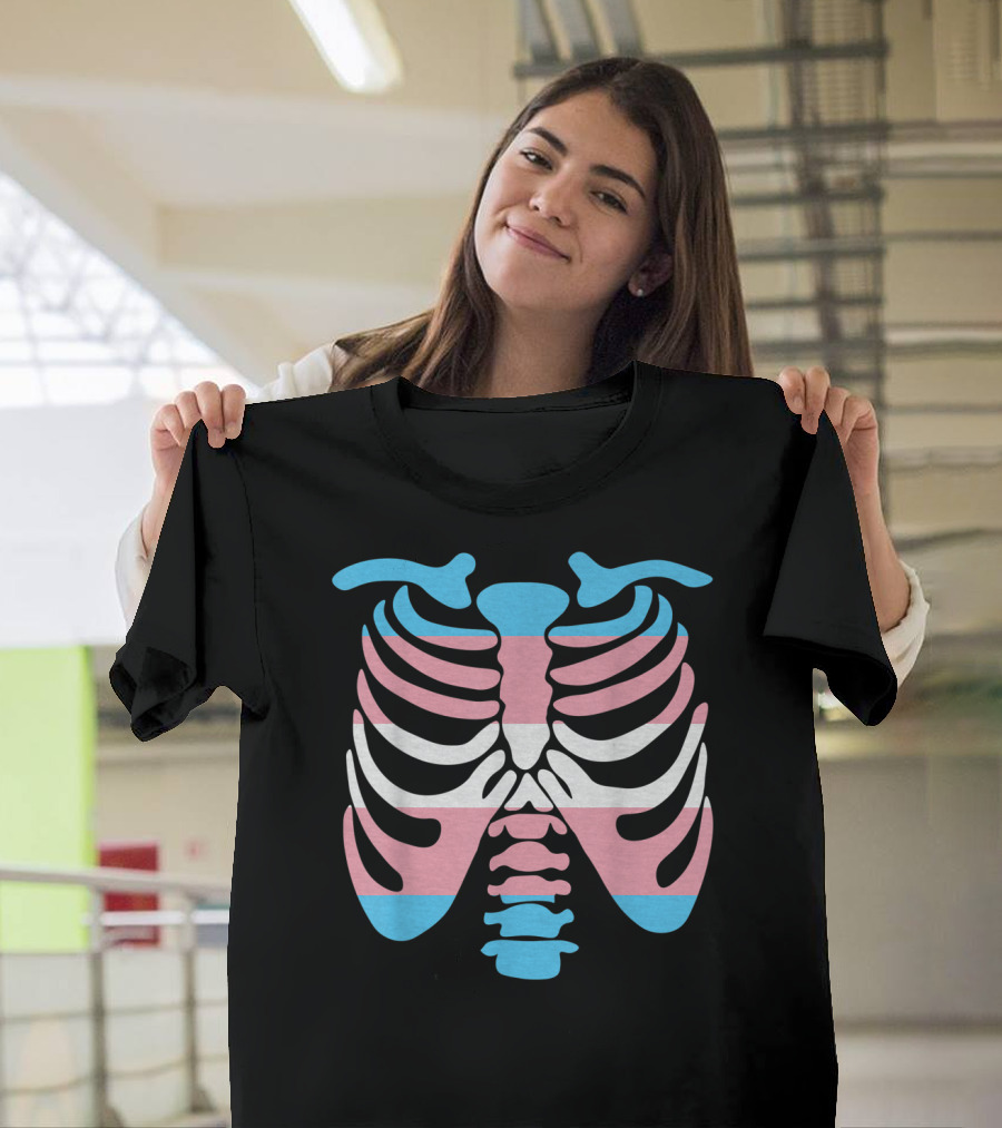 Transgender Flag Rib Cage Skeleton T-Shirt