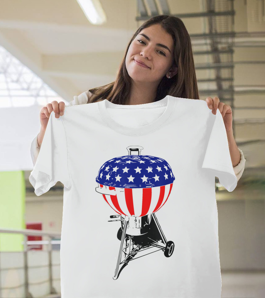 Usa Charcoal Kettle Grill Stars And Stripes July Patriotic Grilling Gear T-Shirt