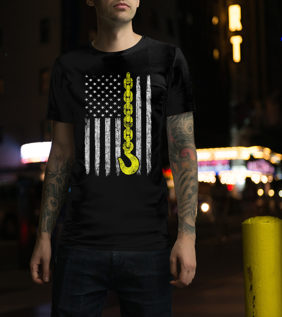USA Thin Yellow Line Hook American Flag Tow Truck Driver T-Shirt