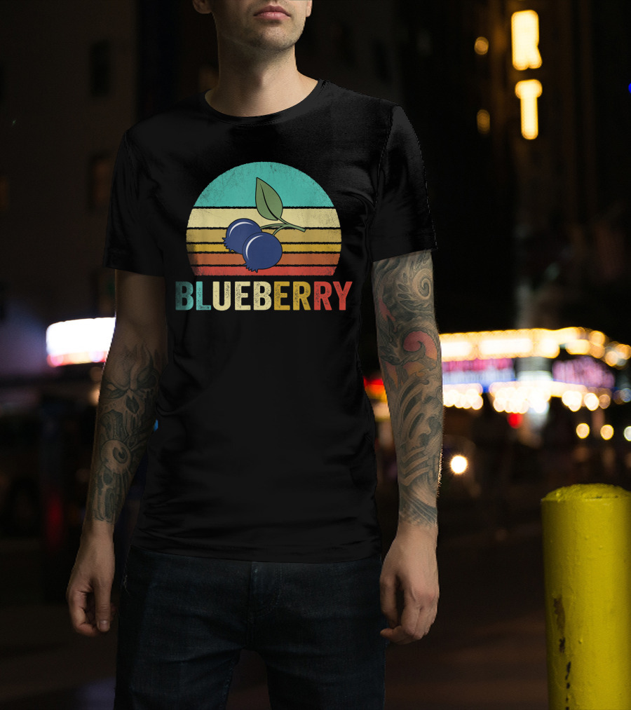 Vintage Blueberry Retro Sunset Stripes T-Shirt