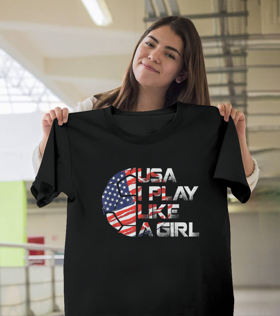 USA I Play Like A Girl Soccer Player American Flag T-Shirt
