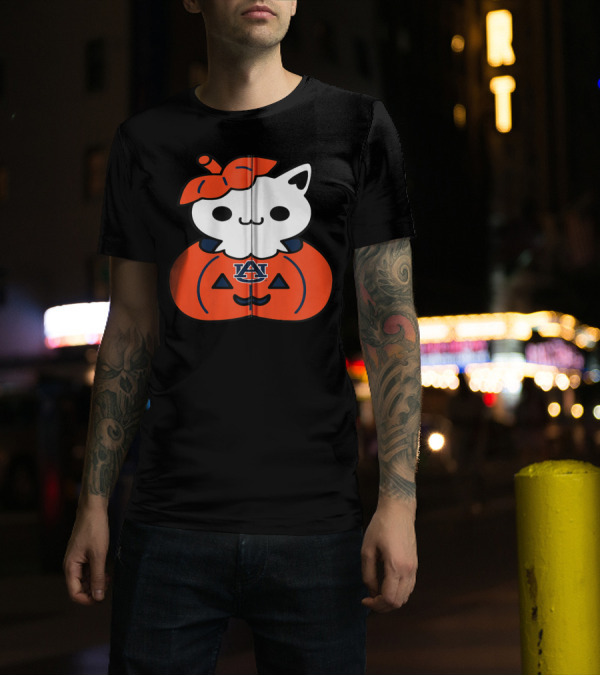 Auburn Tigers Cat In Pumpkin Halloween T-Shirt
