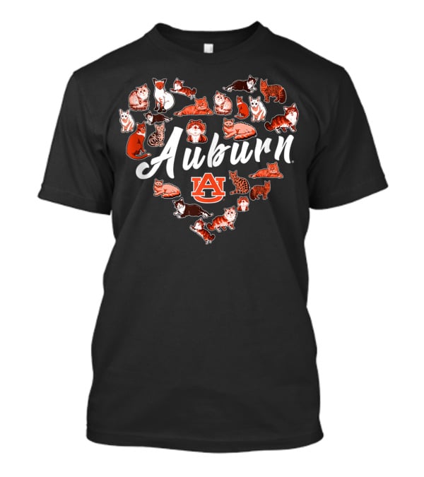 Auburn Tigers Heart Shaped Cat Pattern Game Day Tailgate T-Shirt