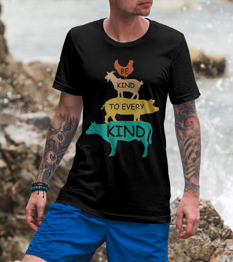 Be Kind To Every Kind Vintage Vegetarian Animal Stack T-Shirt