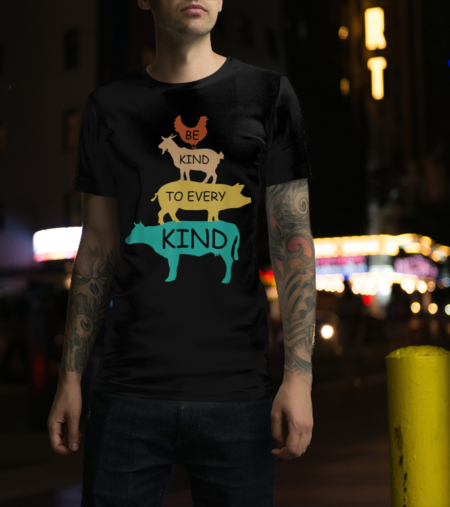 Be Kind To Every Kind Vintage Vegetarian Animal Stack T-Shirt