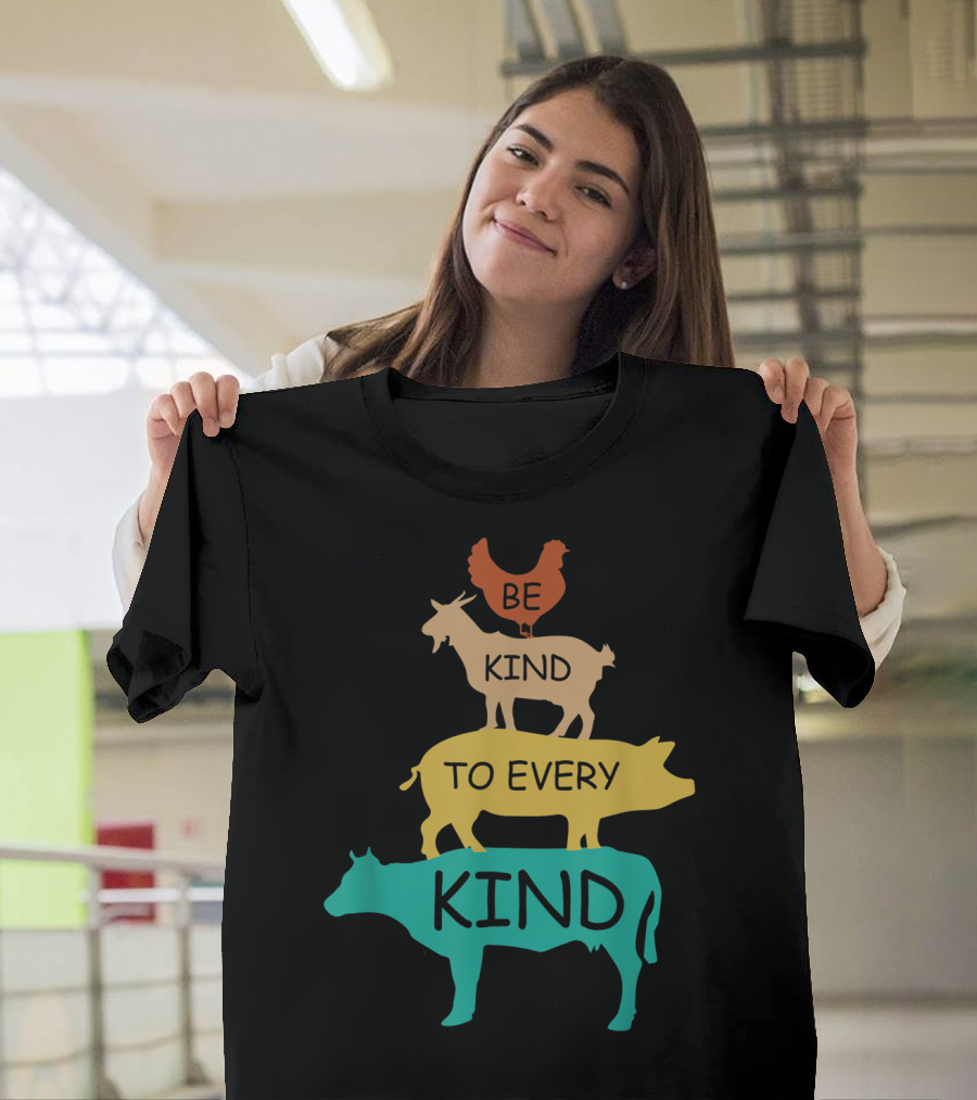 Be Kind To Every Kind Vintage Vegetarian Animal Stack T-Shirt
