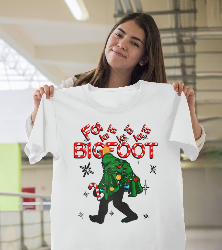 Fa La La La Bigfoot Christmas Candy Cane Spring Tree T-Shirt
