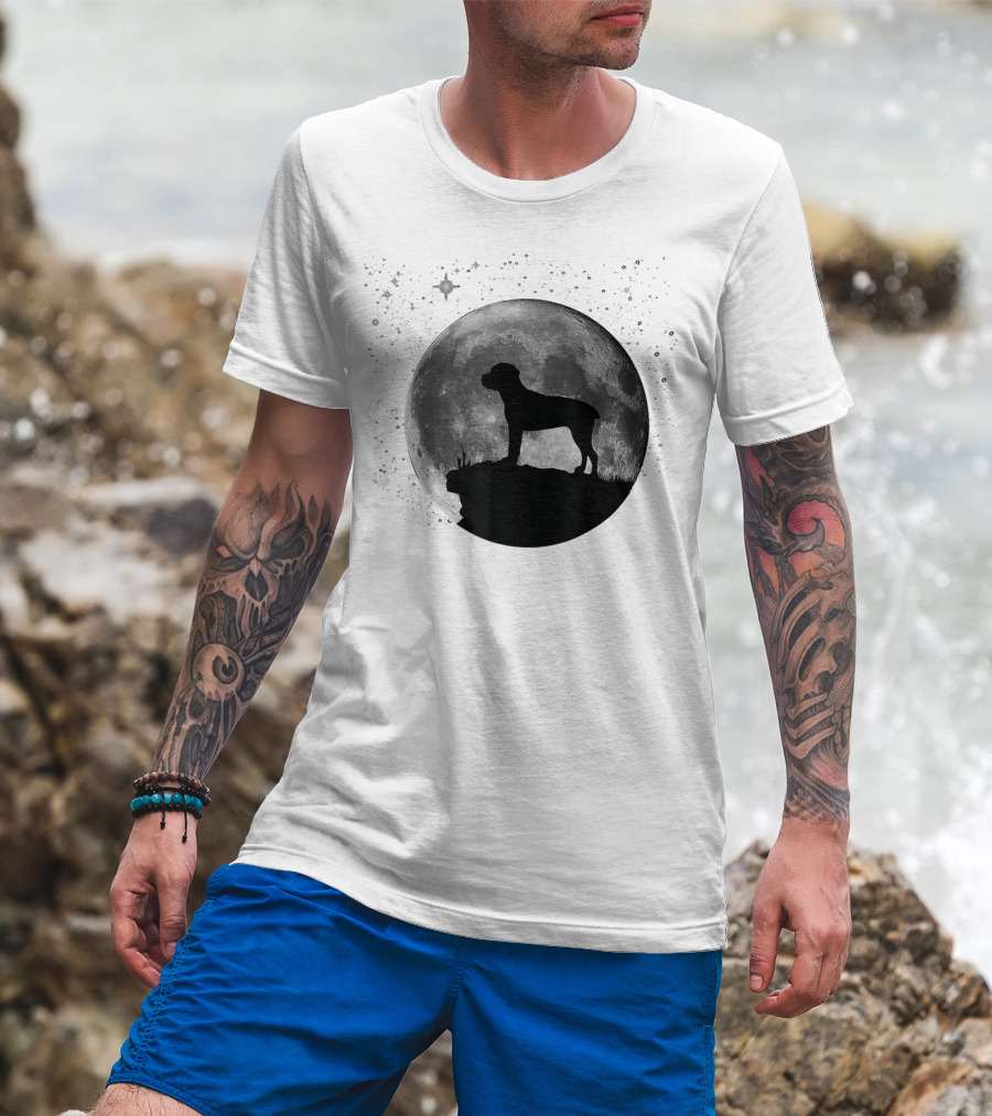 Cane Corso Silhouette Against Full Moon And Starry Sky T-Shirt