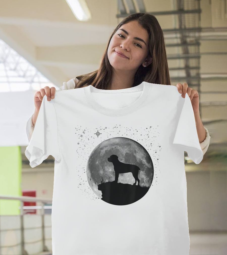 Cane Corso Silhouette Against Full Moon And Starry Sky T-Shirt