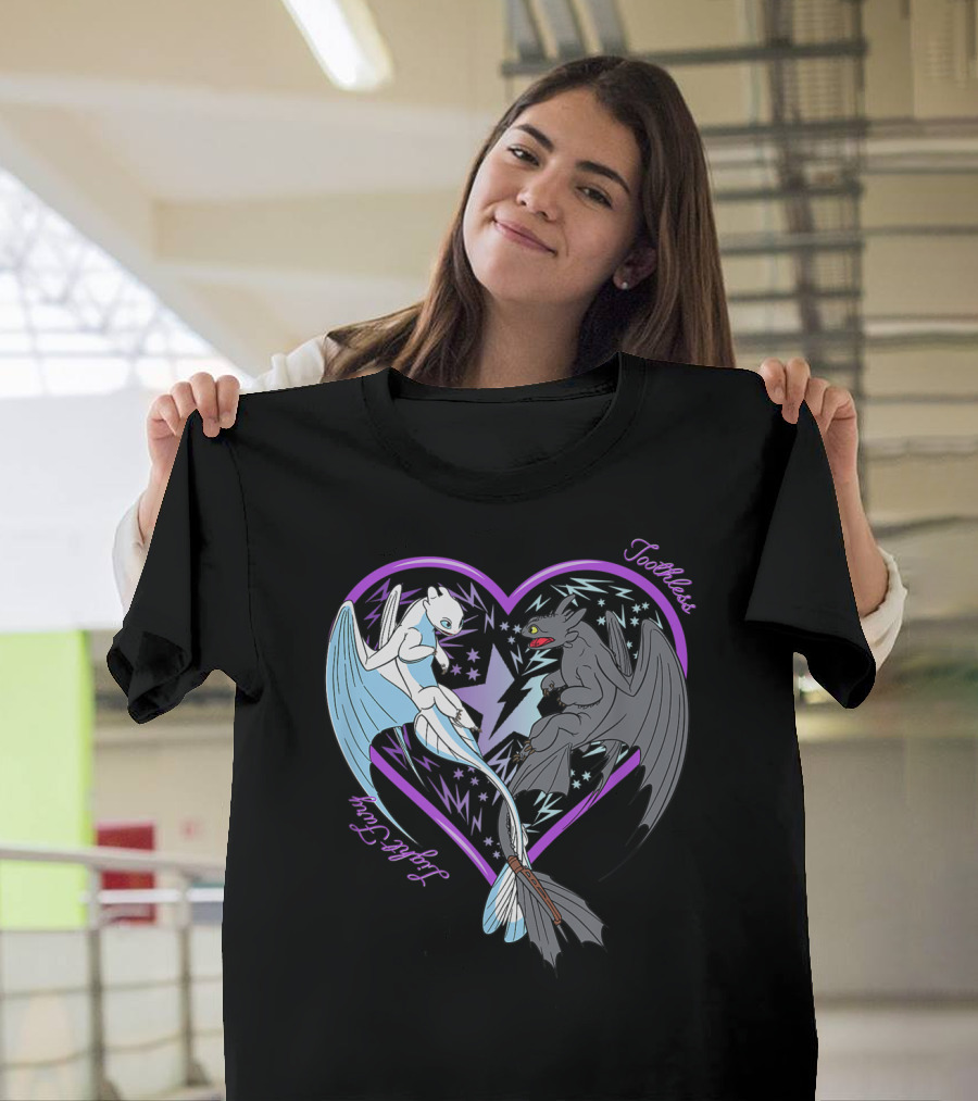 Toothless And Light Fury Heart Night How To Train Your Dragon 3 Hidden World T-Shirt