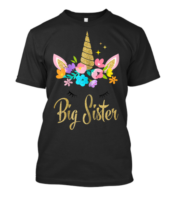Big Sister Unicorn Floral Horn And Ears T-Shirt