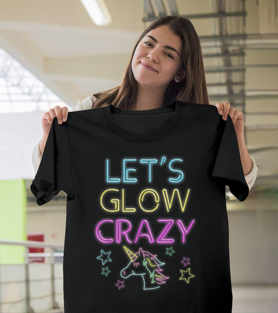Let's Glow Crazy Unicorn Party Stars Neon T-Shirt
