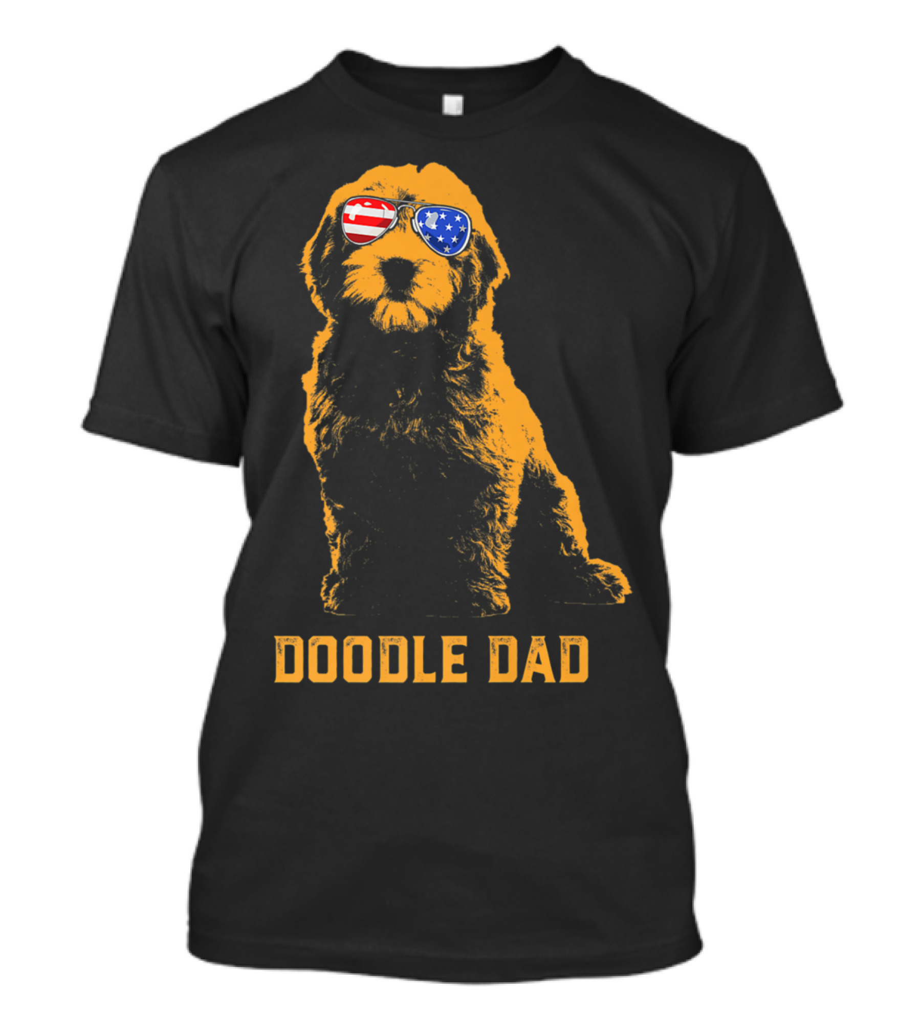 Doodle Dad Men's Goldendoodle With American Flag Sunglasses T-Shirt