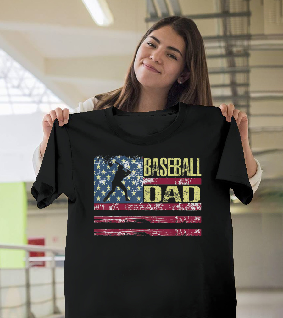Vintage USA American Flag Baseball Dad Patriotic T-Shirt