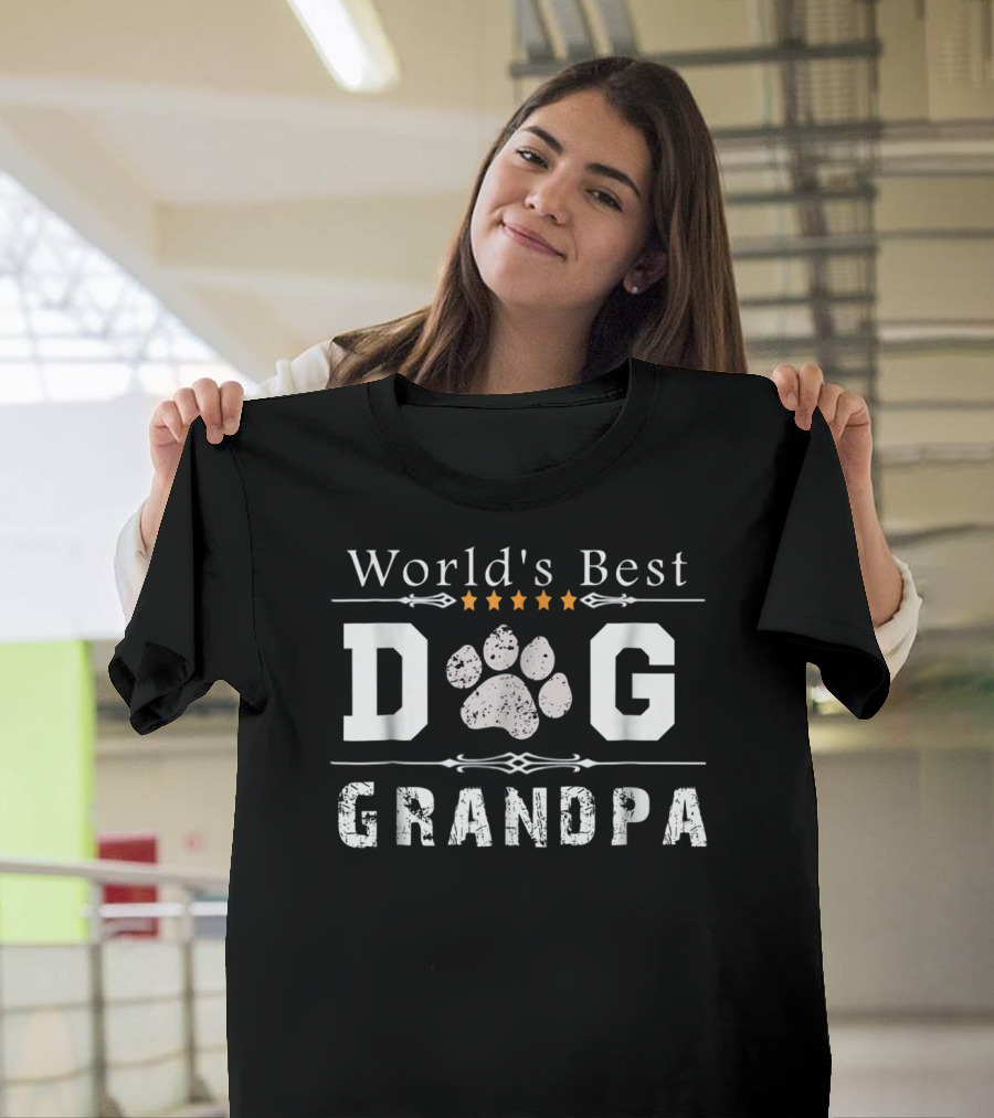 World's Best Dog Grandpa Paw Print Five Stars T-Shirt